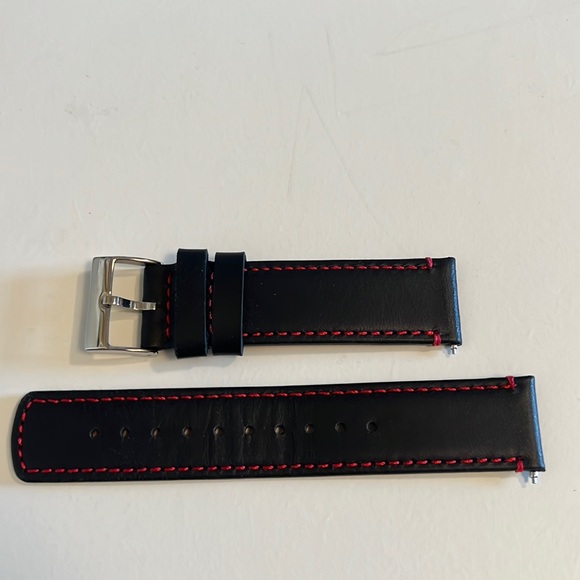 Barton Watch Band Strap Leather in black with red stitching 21 mm - Picture 1 of 2